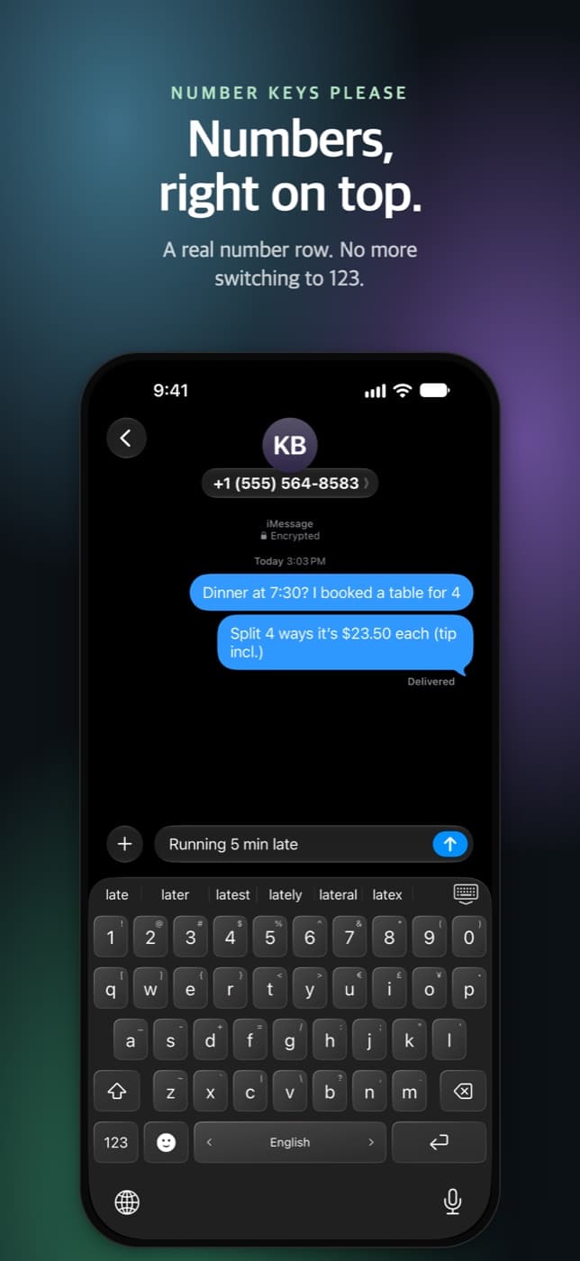 Number Keys Please with a dedicated number row above the letters in Messages